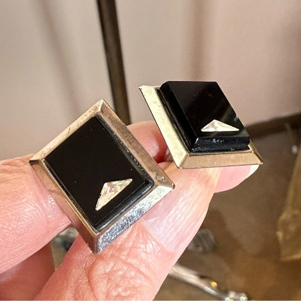 Vintage Mid century modern oversized silver black art deco Cufflinks